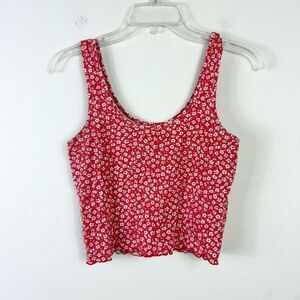 Pacsun Fitted Red and White Floral Crop Tank Top Size S